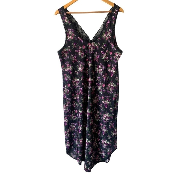 French Maid Vintage Black Floral Lace Slip Dress Women's Large Purple Whimsigoth - Picture 6 of 9